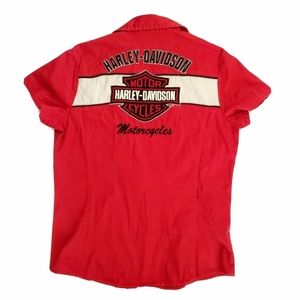Harley-Davidson Red and White Women’s Embroidered Button-Up Top